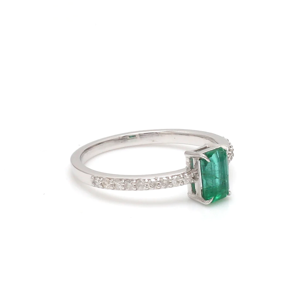 Emerald Octagon Solitaire Diamond Ring