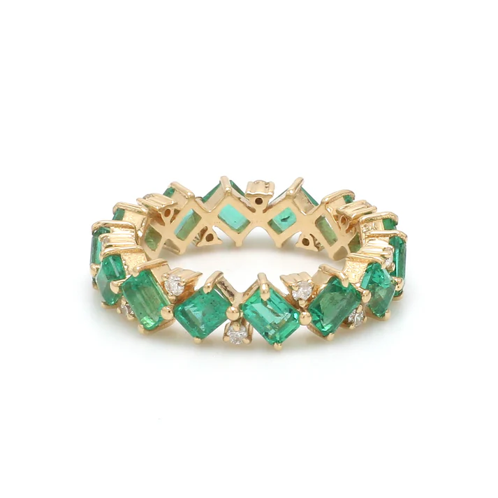 Emerald and Diamond Octagon Diagonal Ring