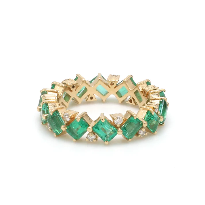 Emerald and Diamond Octagon Diagonal Ring