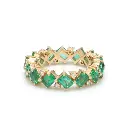 Emerald and Diamond Octagon Diagonal Ring