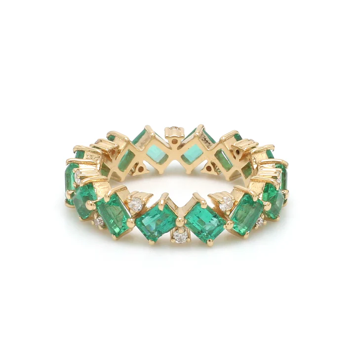 Emerald and Diamond Octagon Diagonal Ring