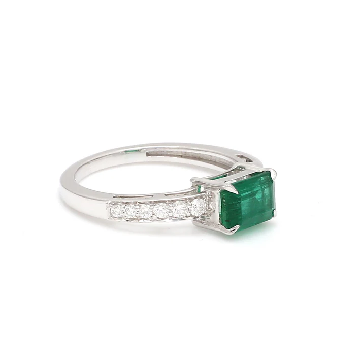 Emerald Diamond Octagon Prong Set East West Ring