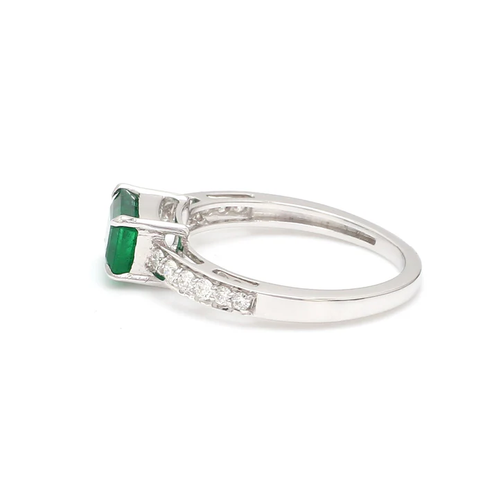 Emerald Diamond Octagon Prong Set East West Ring