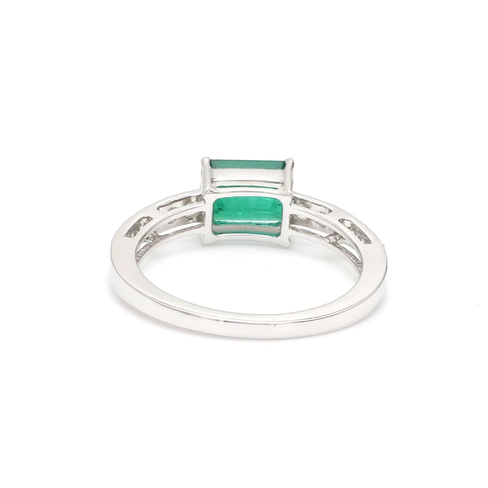 Emerald Diamond Octagon Prong Set East West Ring