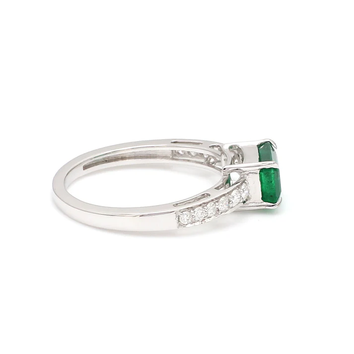 Emerald Diamond Octagon Prong Set East West Ring