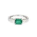 Emerald Diamond Octagon Prong Set East West Ring