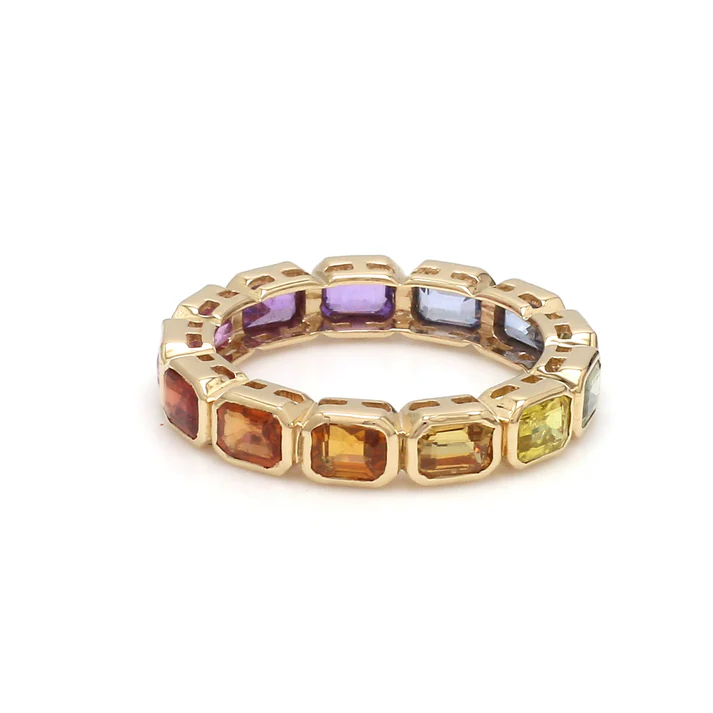 Rainbow Sapphire Octagon Bezel Ring
