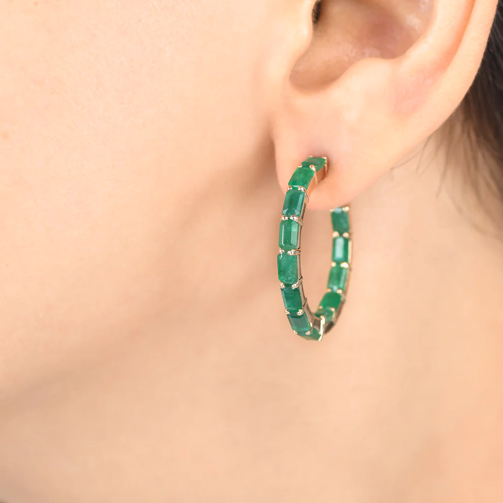 Emerald Octagon Small Hoops