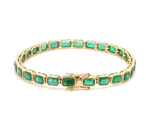 Emerald East West Octagon Bezel Set Bracelet