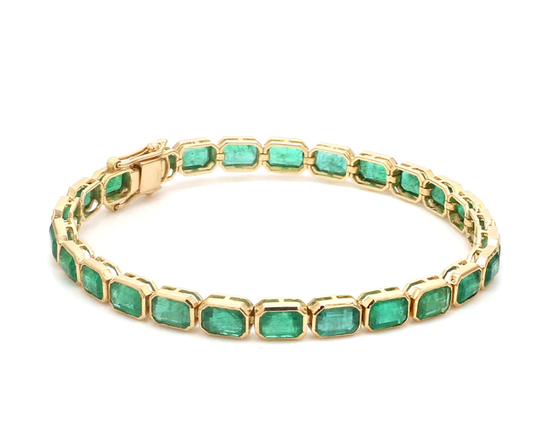 Emerald East West Octagon Bezel Set Bracelet