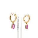 Pink Sapphire Octagon Mini Huggies Earrings