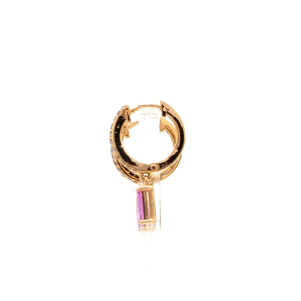 Pink Sapphire Octagon Mini Huggies Earrings