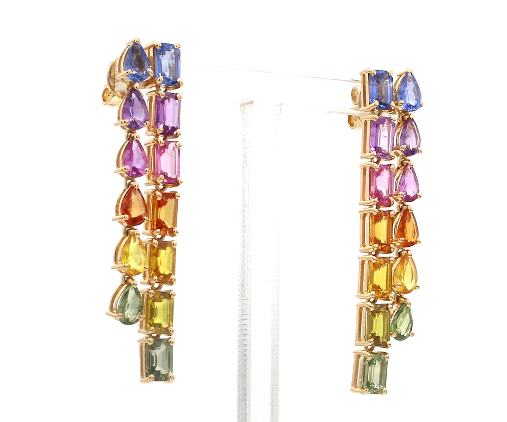 Rainbow Sapphire Octagon and Pear Ombre Earrings
