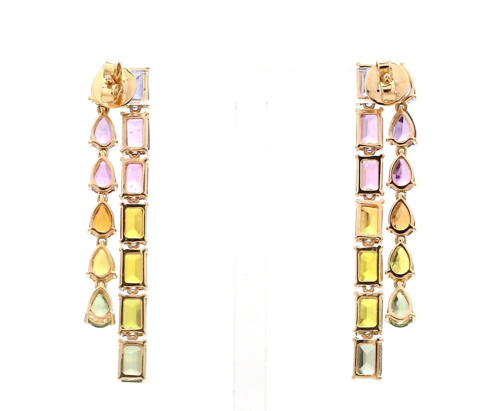 Rainbow Sapphire Octagon and Pear Ombre Earrings