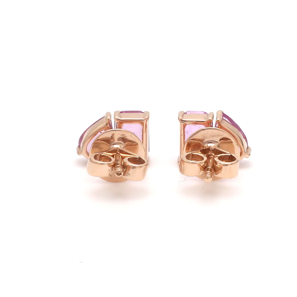 Pink Sapphire Octagon And Pear Two Stone Studs Earring