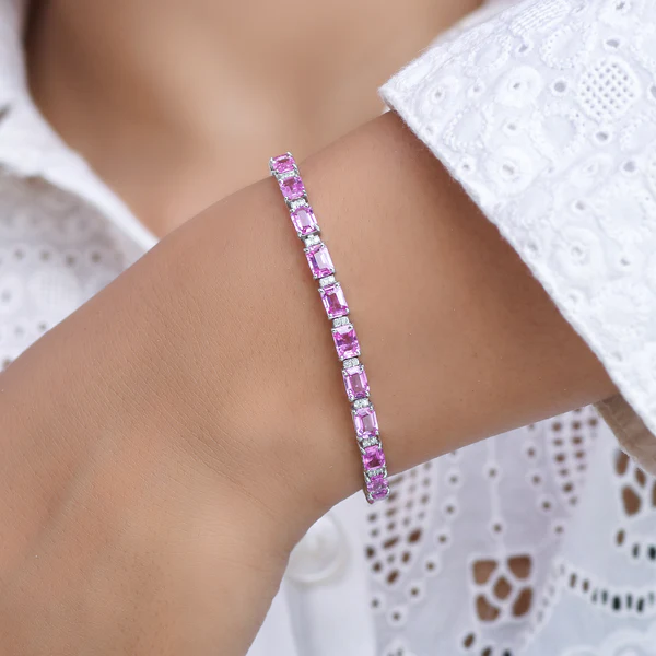 Pink Sapphire Octagon Diamond Tennis Bracelet