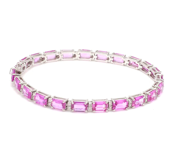 Pink Sapphire Octagon Diamond Tennis Bracelet