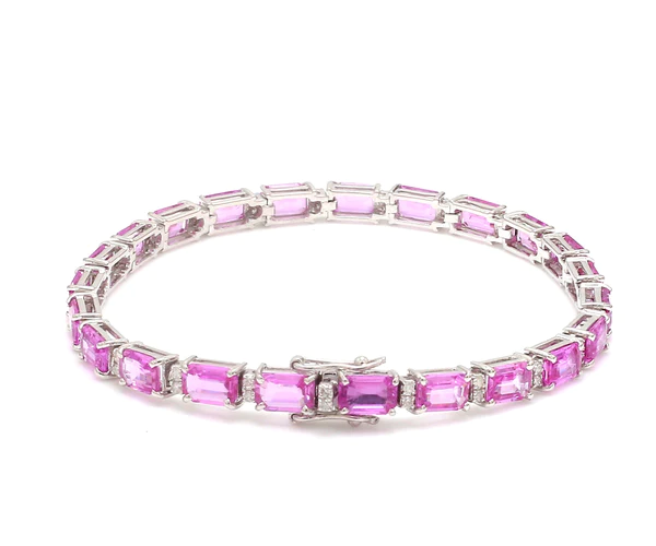 Pink Sapphire Octagon Diamond Tennis Bracelet