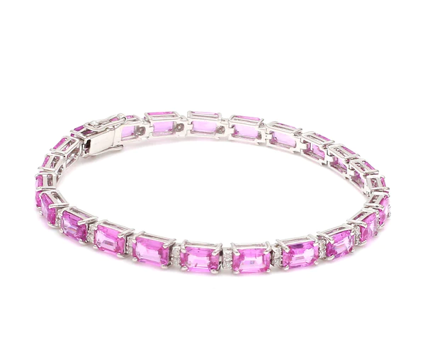 Pink Sapphire Octagon Diamond Tennis Bracelet