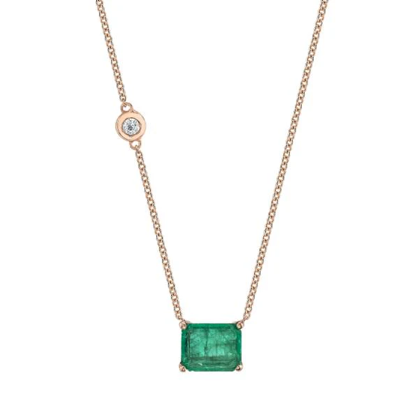 Emerald Octagon Solitaire & Diamond Necklace