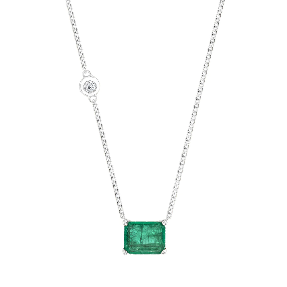 Emerald Octagon Solitaire & Diamond Necklace