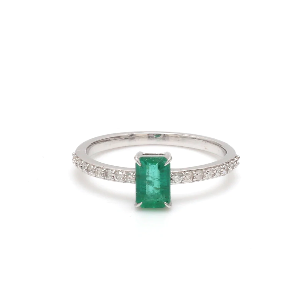 Emerald Octagon Solitaire Diamond Ring