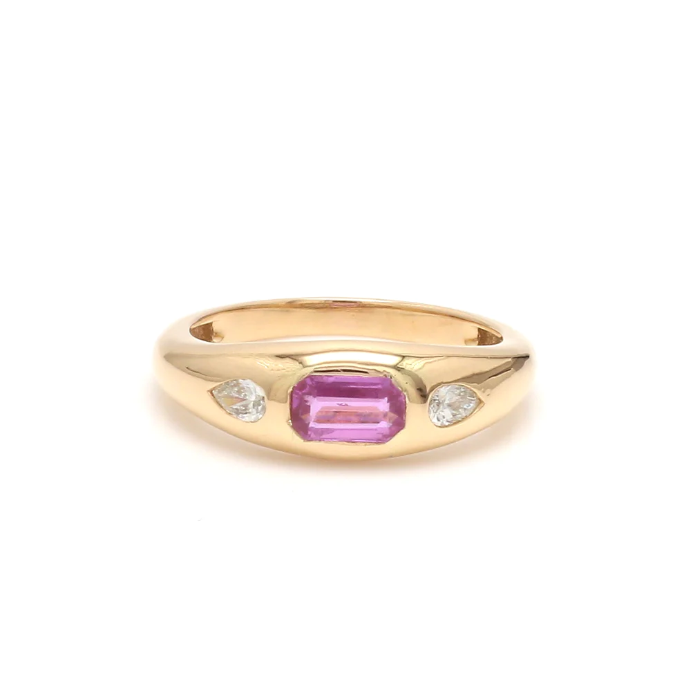 Pink Sapphire Octagon Diamond Chunky Ring