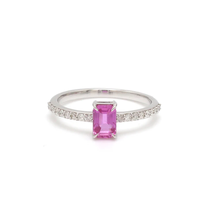 Pink Sapphire & Diamond Octagon Solitaire Ring
