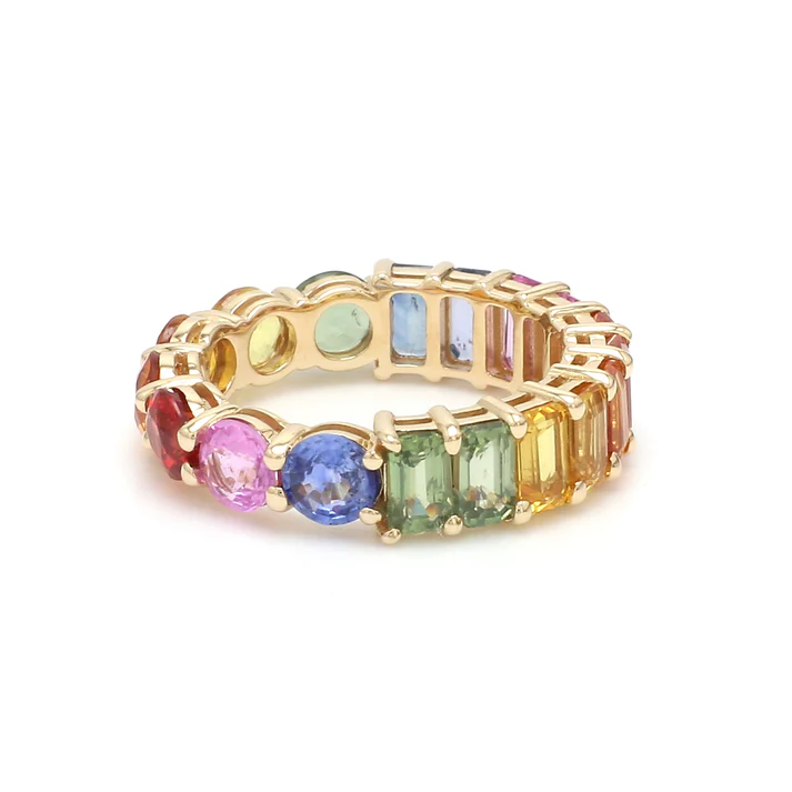 Rainbow Sapphire Half Octagon & Half Round Ring