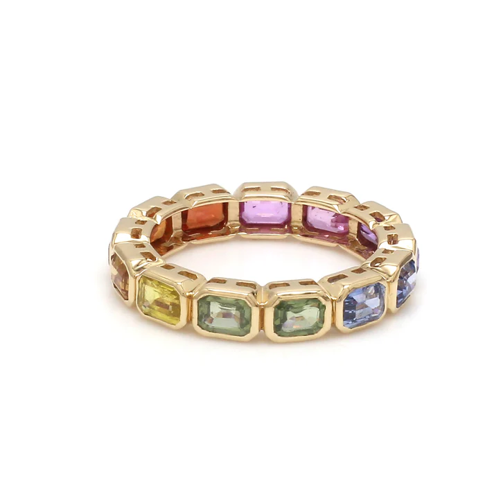 Rainbow Sapphire Octagon Bezel Infinity Ring