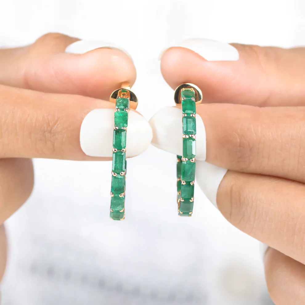 Emerald Octagon Small Hoops