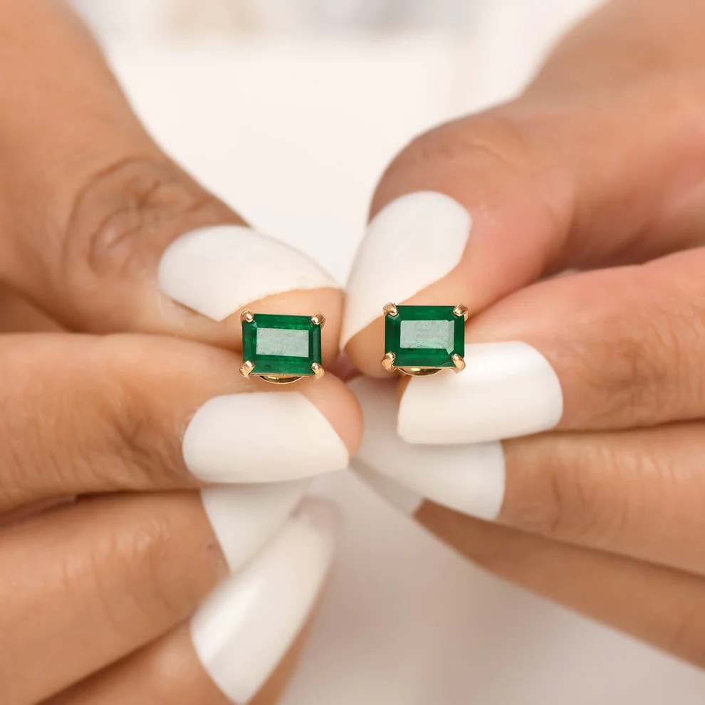 Emerald Octagon Studs