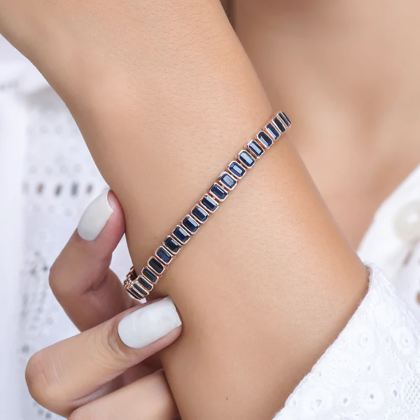 Blue Sapphire Octagon Bezel Tennis Bracelet