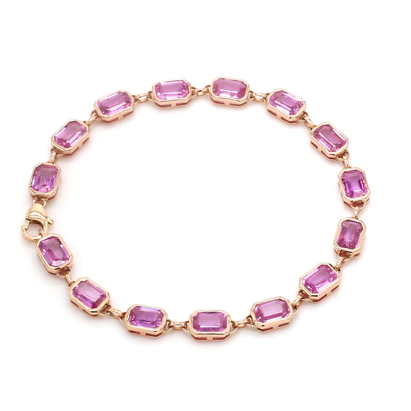 Pink Sapphire Octagon Link Bezel Tennis Bracelet