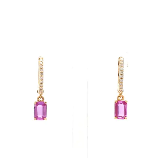 Pink Sapphire Octagon Mini Huggies Earrings