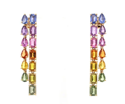 Rainbow Sapphire Octagon and Pear Ombre Earrings