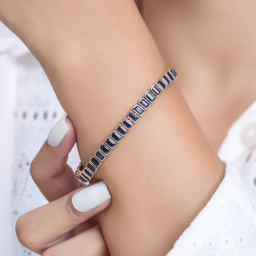 Blue Sapphire Octagon Bezel Tennis Bracelet