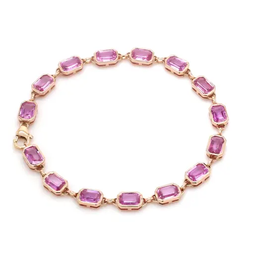 Pink Sapphire Octagon Link Bezel Tennis Bracelet