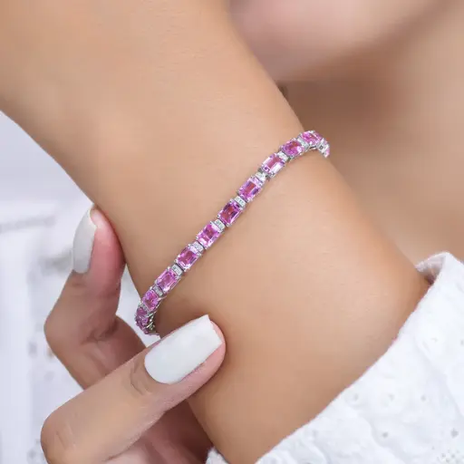 Pink Sapphire & Diamond Octagon Tennis Bracelet