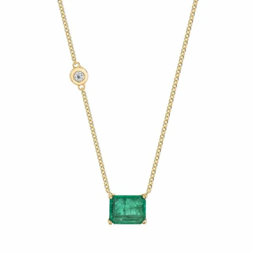 Emerald Octagon Solitaire & Diamond Necklace