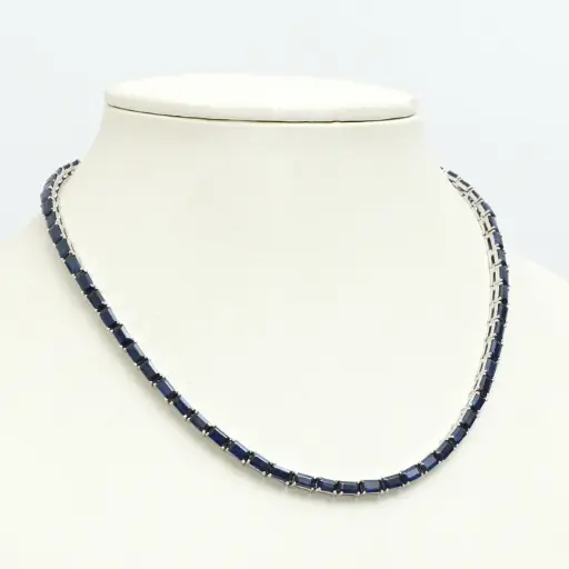 Blue Sapphire Octagon Tennis Necklace