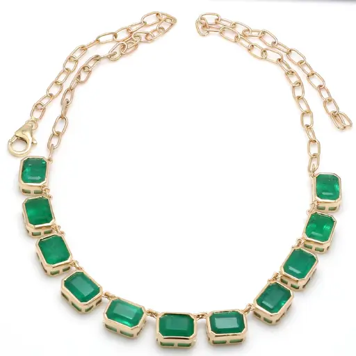 Emerald Octagon Bezel Link Necklace