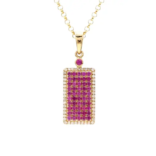 Pink Sapphire & Diamond Tag Pendant 