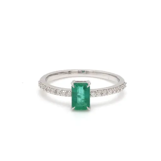 Emerald Octagon Solitaire Diamond Ring
