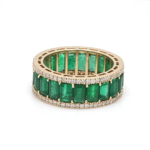 Emerald & Diamond Octagon Infinity Ring