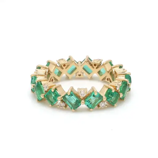 Emerald & Diamond Octagon Diagonal Ring