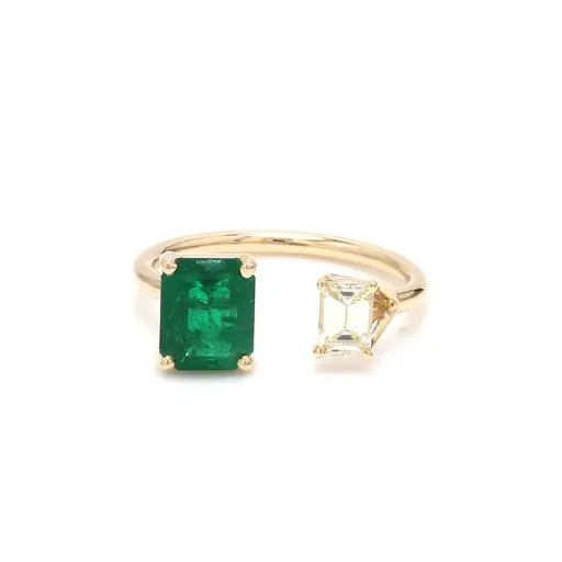 Emerald & Diamond Open Octagon Ring