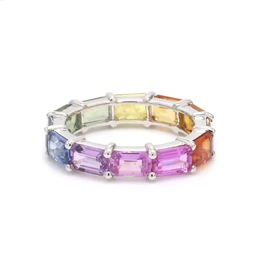 Rainbow Sapphire Octagon Horizontal Ring