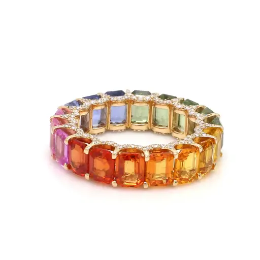 Rainbow Sapphire & Diamond Octagon Infinity Ring