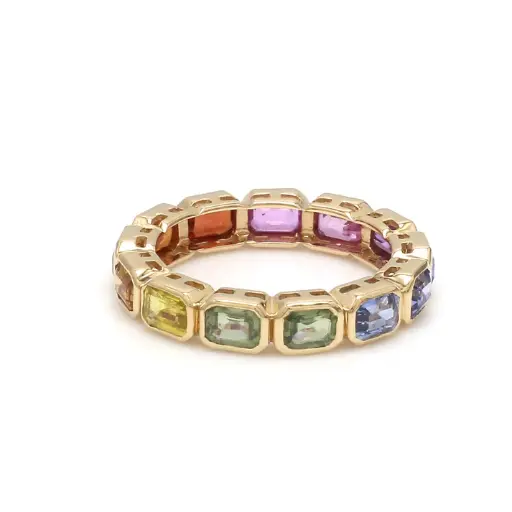 Rainbow Sapphire Octagon Bezel Infinity Ring